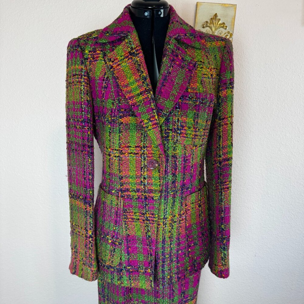 Vintage Bazar Christian LaCroix Sz 40FR Multicolor Wool Blend Academia Suit - Picture 1 of 16